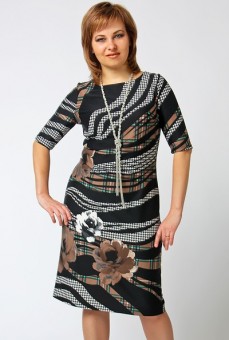 Платье СКС" 4765 (Черный-беж-зеленый дизайн)"