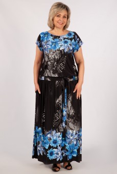 Платье Анджелина-2: Цвет черный/цветы синие